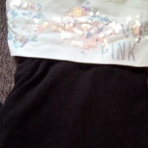 Pink Victoria Secret Teal Fold over Top With Bling And Black boot flare yoga